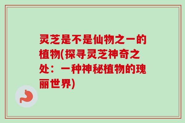 灵芝是不是仙物之一的植物(探寻灵芝神奇之处：一种神秘植物的瑰丽世界)