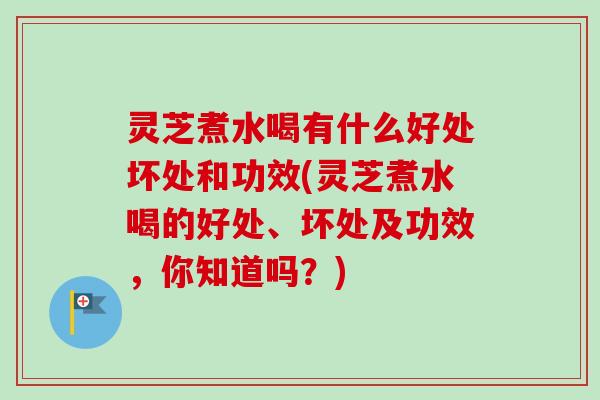 灵芝煮水喝有什么好处坏处和功效(灵芝煮水喝的好处、坏处及功效，你知道吗？)