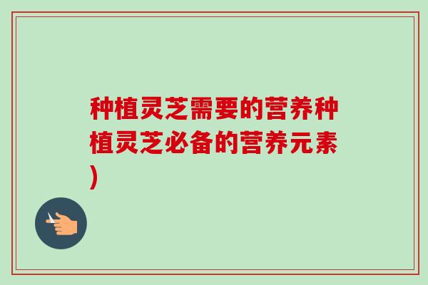 种植灵芝需要的营养种植灵芝必备的营养元素)