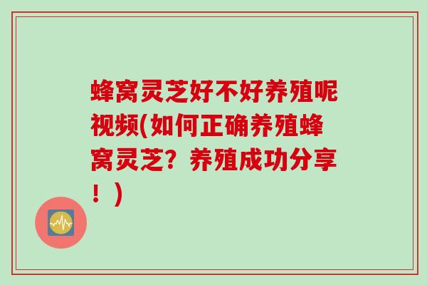 蜂窝灵芝好不好养殖呢视频(如何正确养殖蜂窝灵芝？养殖成功分享！)