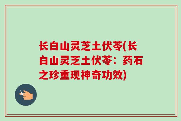 长白山灵芝土伏苓(长白山灵芝土伏苓:药石之珍重现神奇功效) 长白山灵芝土伏苓(长白山灵芝土伏苓:药石之珍重现神奇功效)