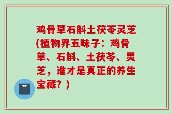 鸡骨草石斛土茯苓灵芝(植物界五味子：鸡骨草、石斛、土茯苓、灵芝，谁才是真正的养生宝藏？)