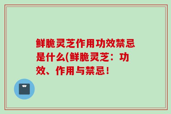 鲜脆灵芝作用功效禁忌是什么(鲜脆灵芝：功效、作用与禁忌！